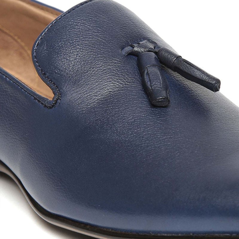 Blue Leather Tassel Loafers