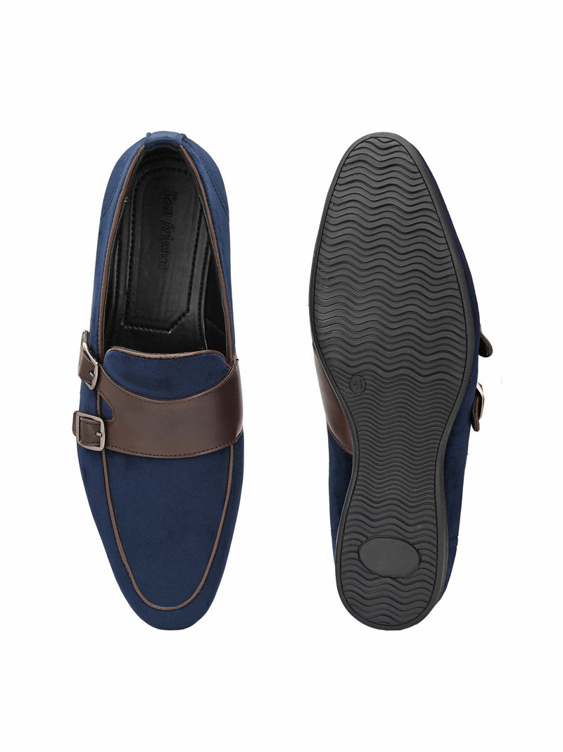 Blue Double Monk Leather Loafers