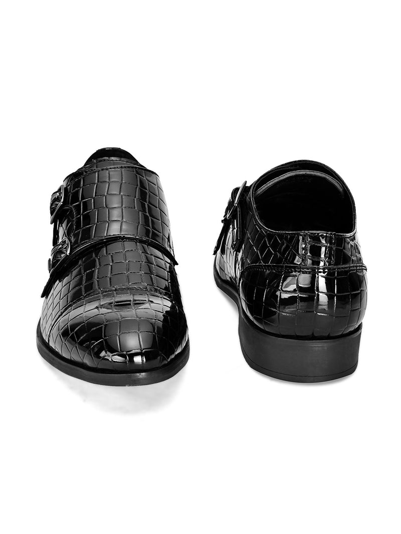 Rivet Black Patent Monk Shoes