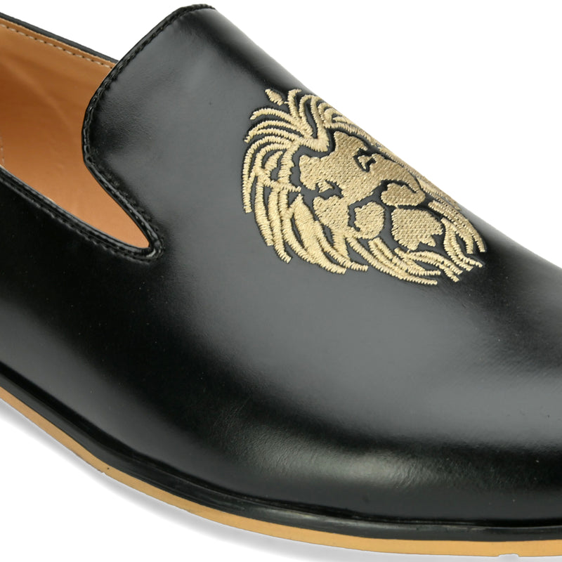 Carlos Black Embroidered Loafers