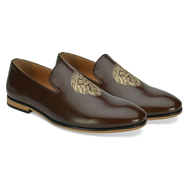 Carlos Brown Embroidered Loafers