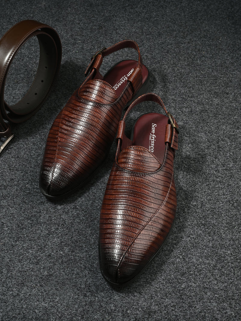 Musafir Brown Textured Sandals