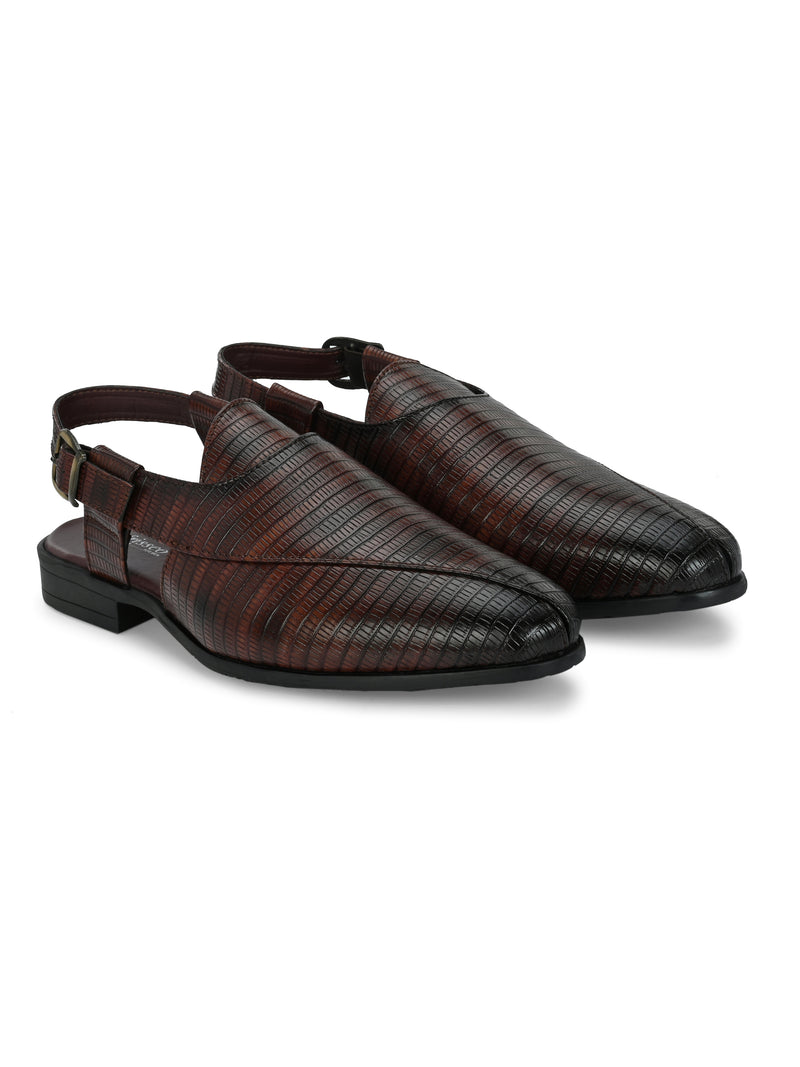 Musafir Brown Textured Sandals