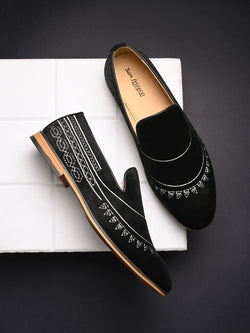 Tribal Black Embroidered Slip-Ons