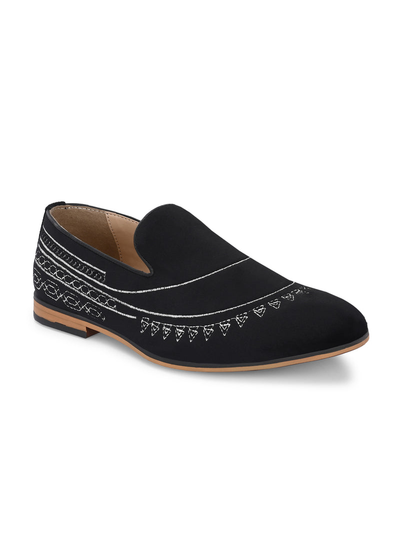 Tribal Black Embroidered Slip-Ons