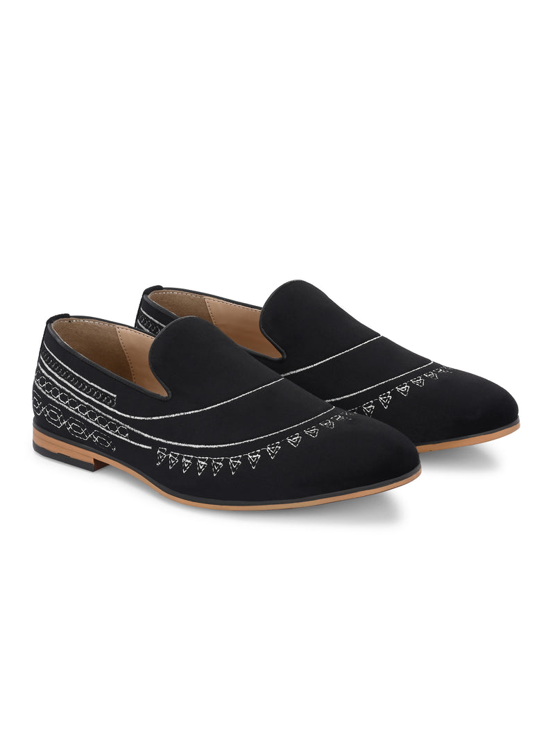 Tribal Black Embroidered Slip-Ons