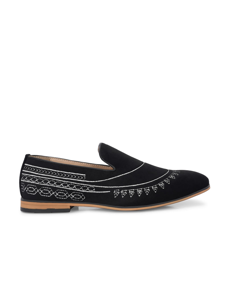 Tribal Black Embroidered Slip-Ons