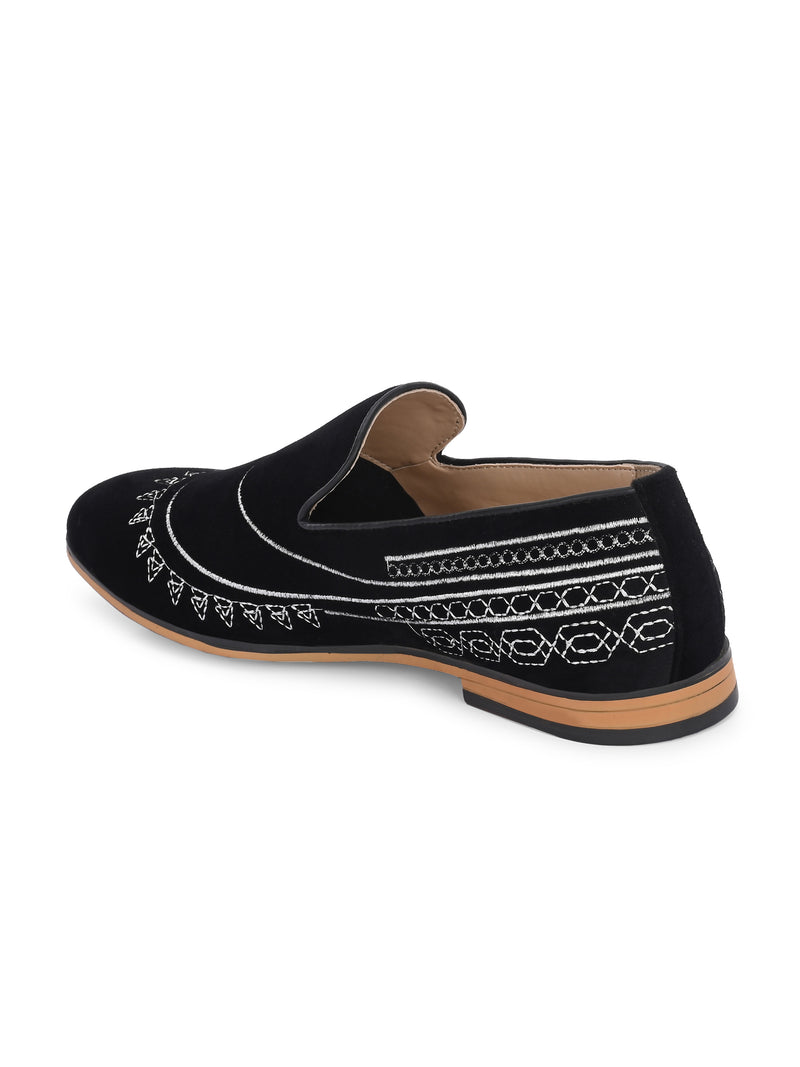 Tribal Black Embroidered Slip-Ons
