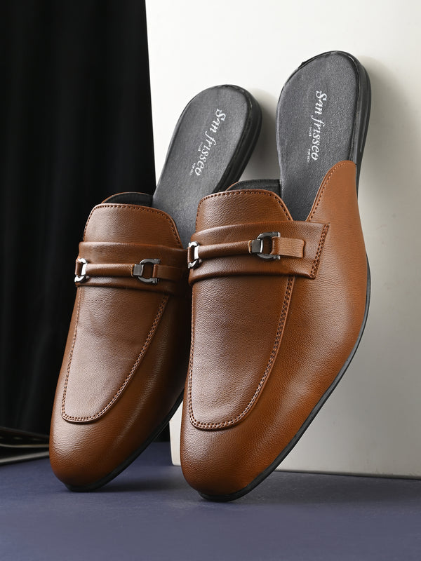 Monaco Tan Buckle Mules