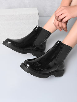 Sandro Women Black Patent Boots