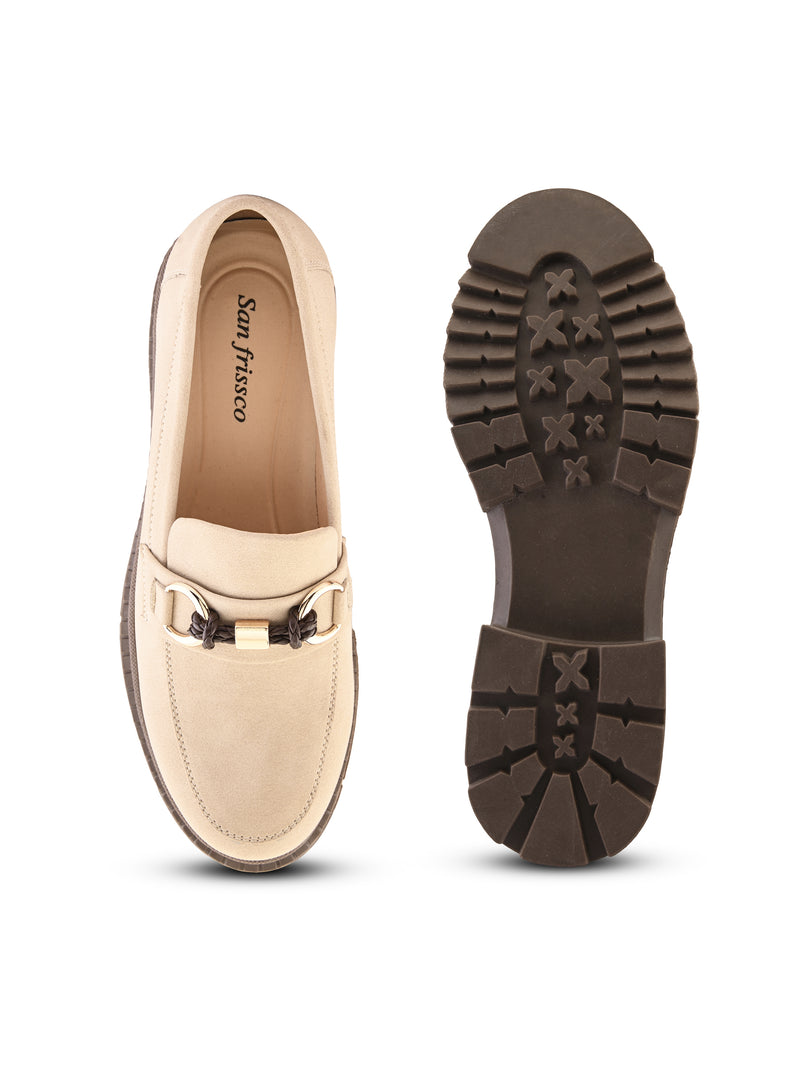 Bisou Women Beige Chunky Loafers