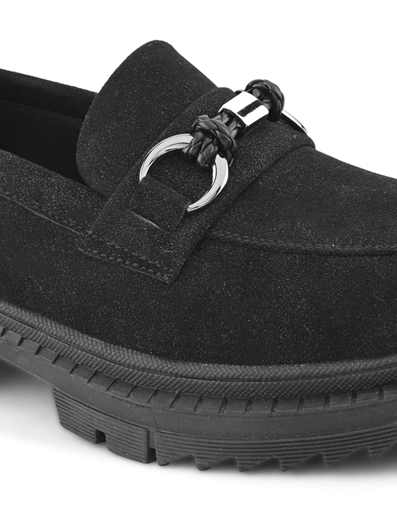 Bisou Women Black Chunky Loafers