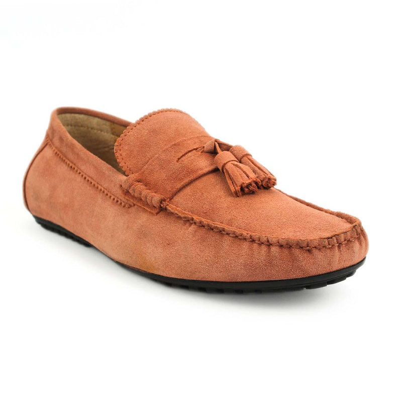 Peach Suede Leather Tassel Loafers