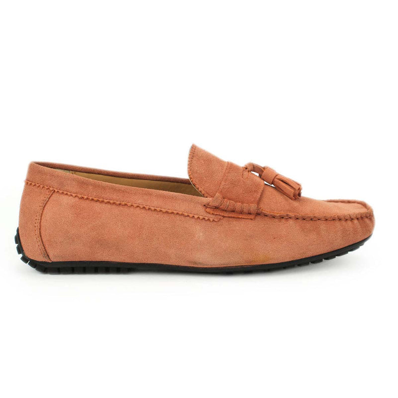 Peach Suede Leather Tassel Loafers