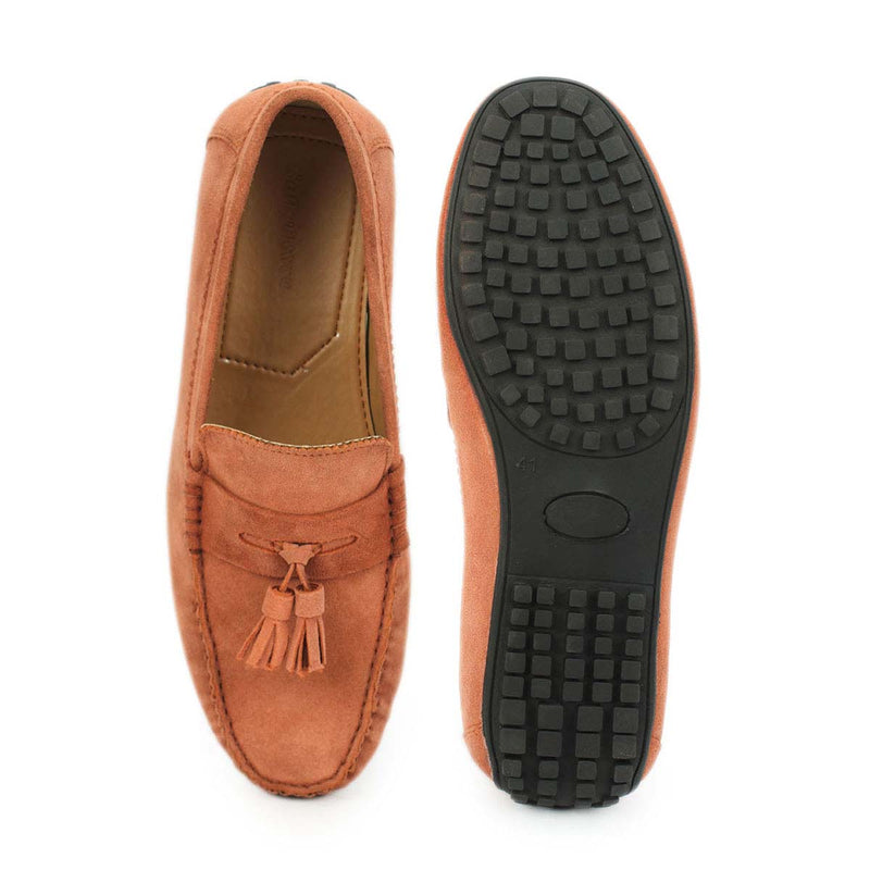 Peach Suede Leather Tassel Loafers