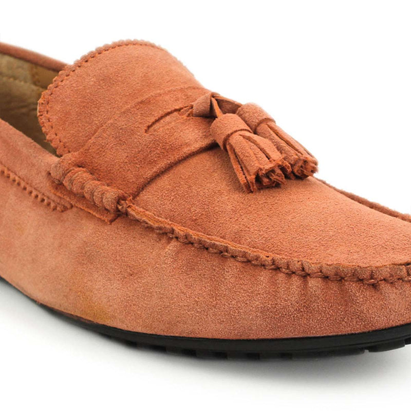 Peach Suede Leather Tassel Loafers