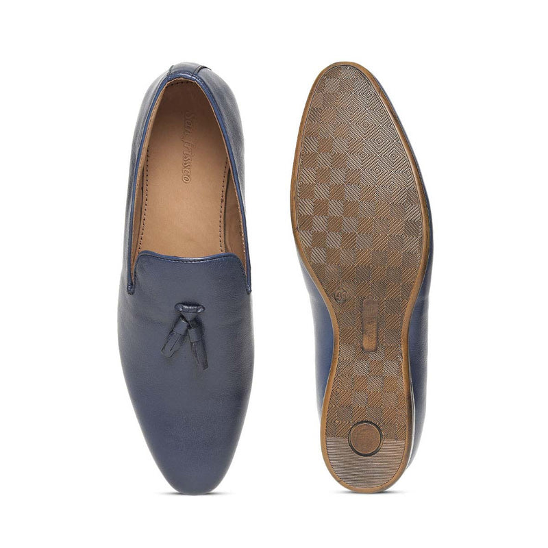 Blue Leather Tassel Loafers