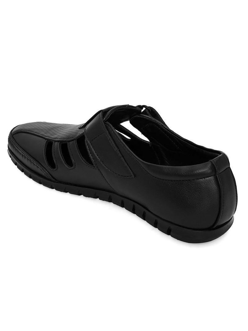 Breezer Black Cut-Work Sandals