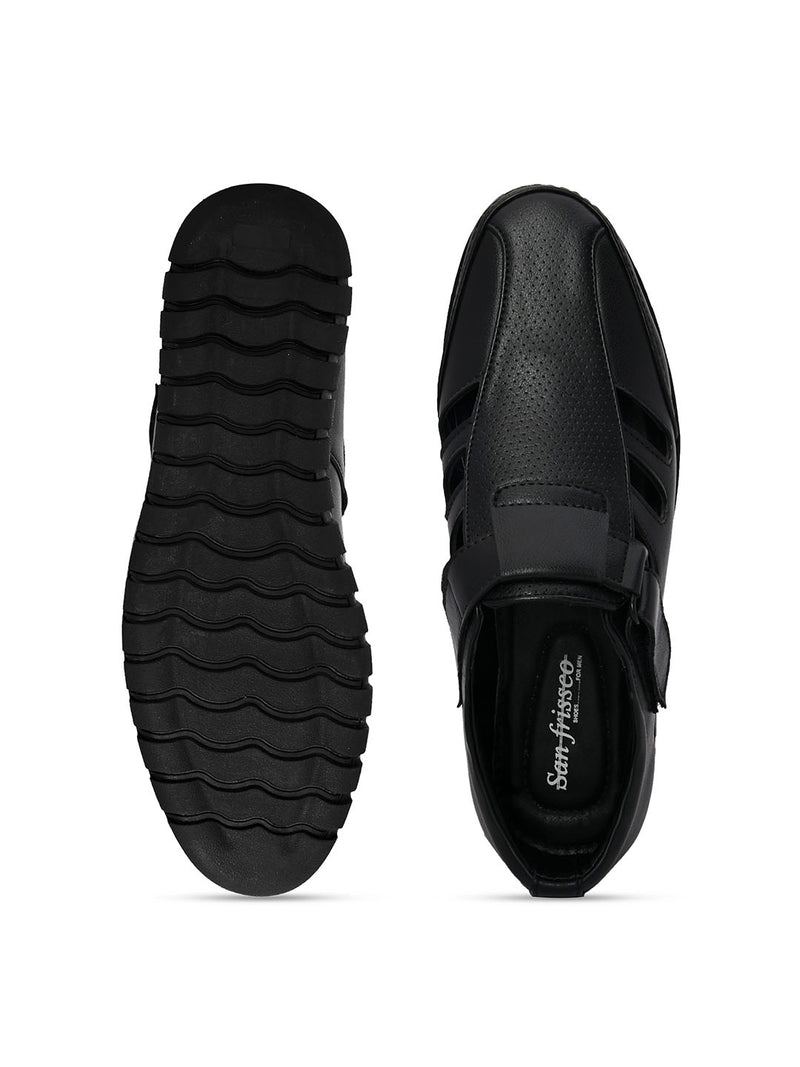 Breezer Black Cut-Work Sandals