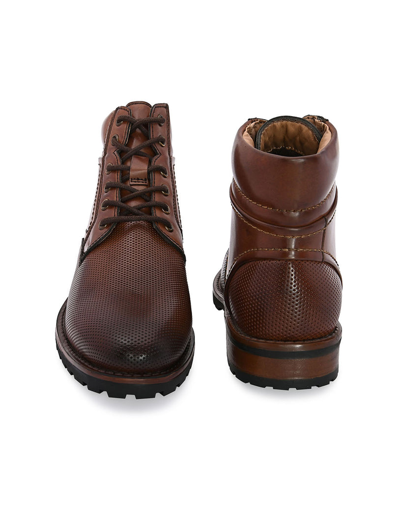 Chevron Brown Lace-up Boots