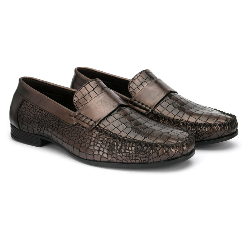 Dulcia Men's Copper Textured Driving Loafers