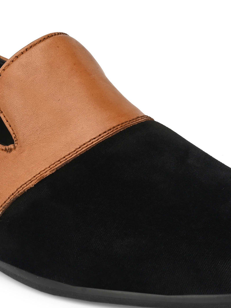 Black Velvet & leather Combo Loafers