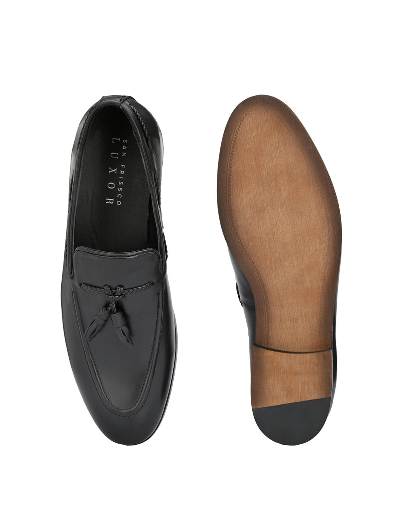 Baizen Black Tassel Loafers