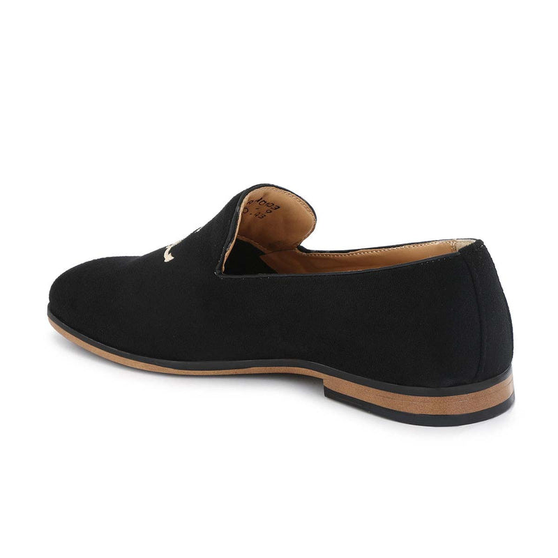 Black Anchor Embroided Loafers