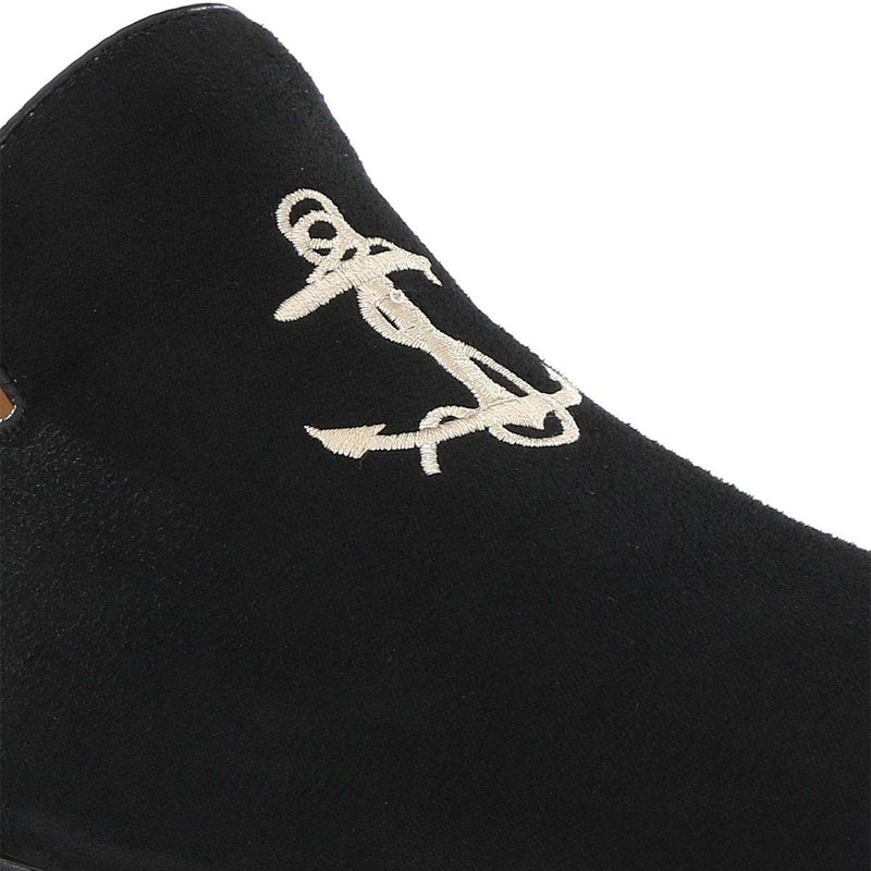 Black Anchor Embroided Loafers