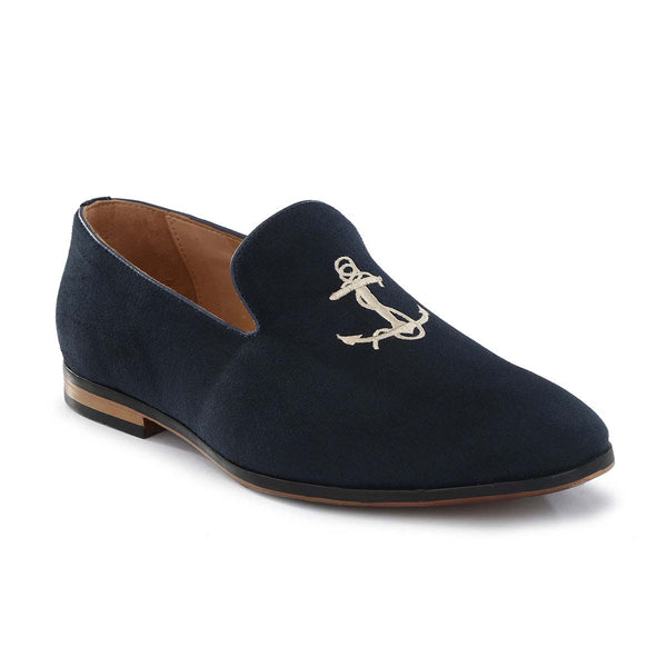 Blue Anchor Embroidered Loafers