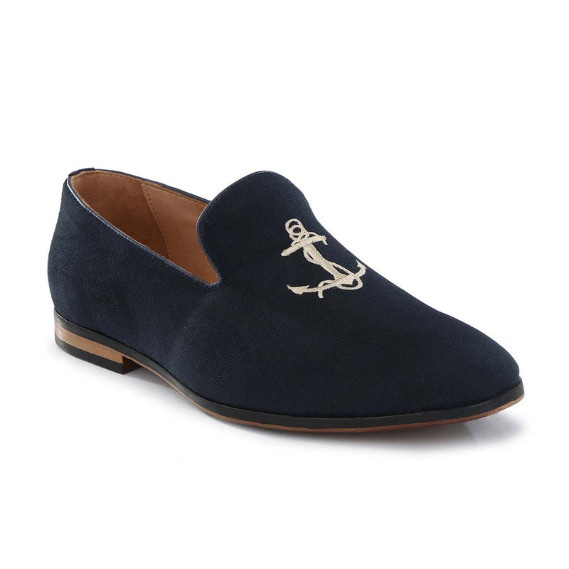 Blue Anchor Embroidered Loafers
