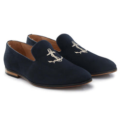 Blue Anchor Embroidered Loafers
