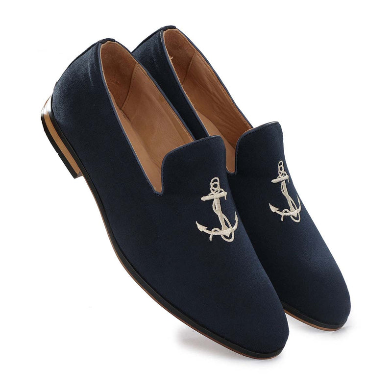 Blue Anchor Embroidered Loafers