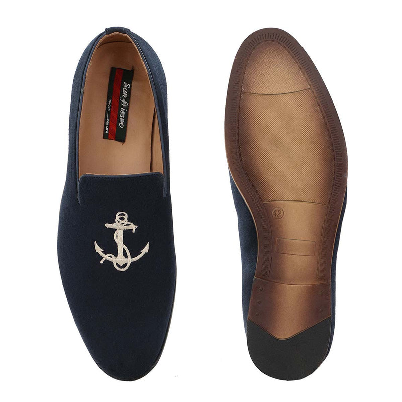 Blue Anchor Embroidered Loafers