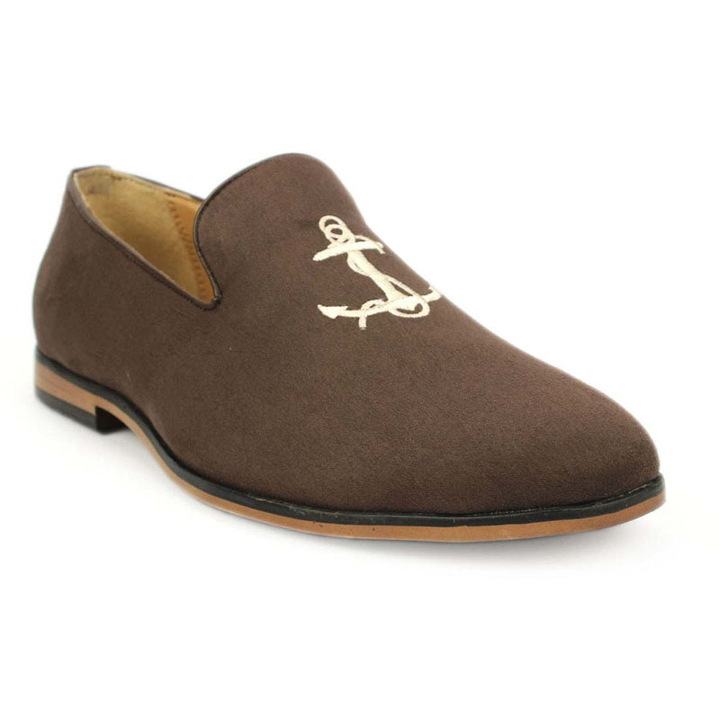 Brown Anchor Embroidered Loafers