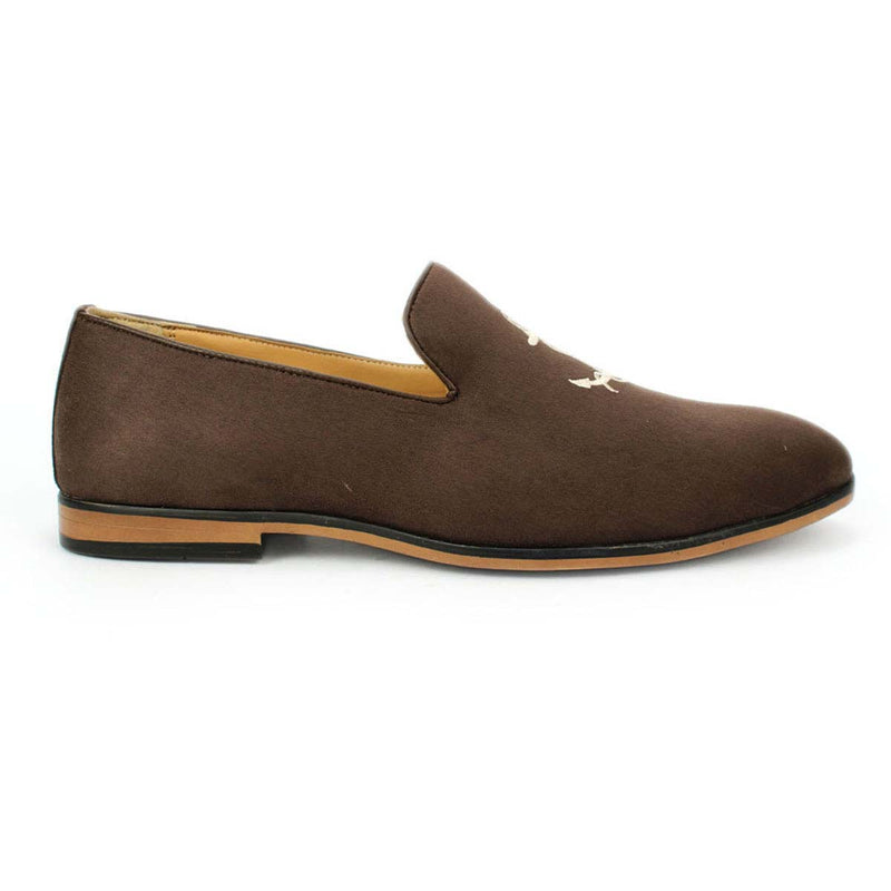 Brown Anchor Embroidered Loafers
