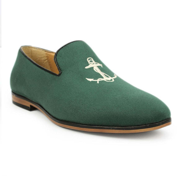 Green Anchor Embroidered Loafers
