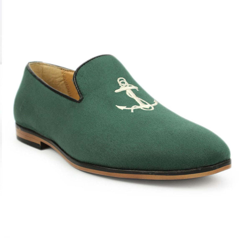 Green Anchor Embroidered Loafers