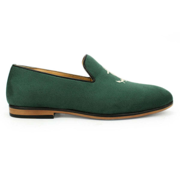 Green Anchor Embroidered Loafers