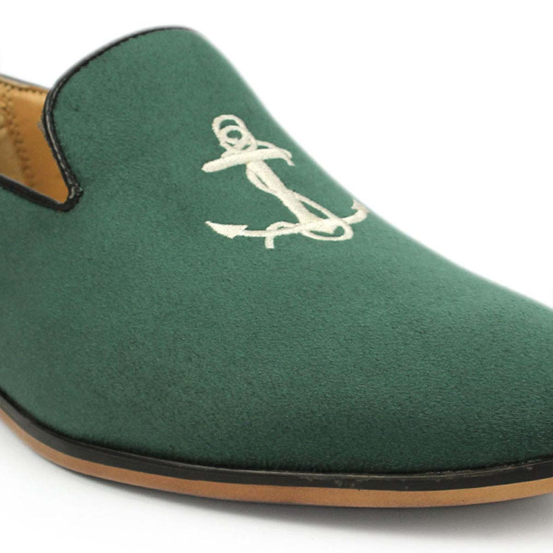 Green Anchor Embroidered Loafers