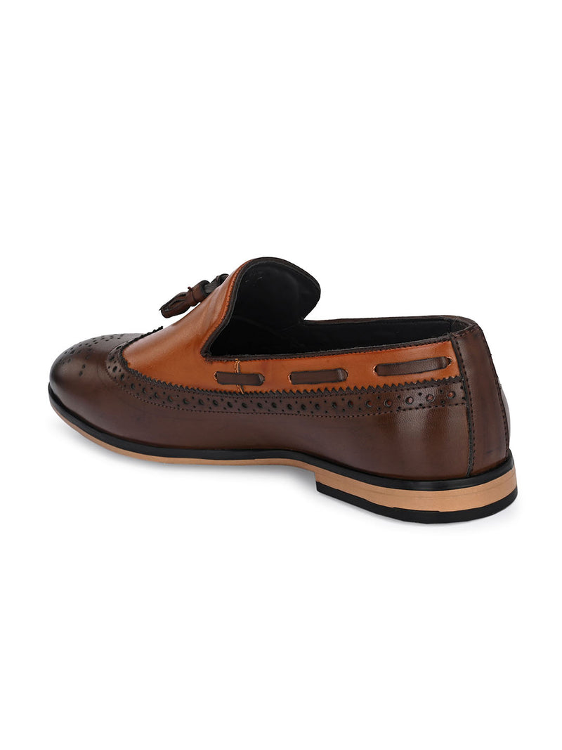 Brown Cap-Toe Tassel Loafers