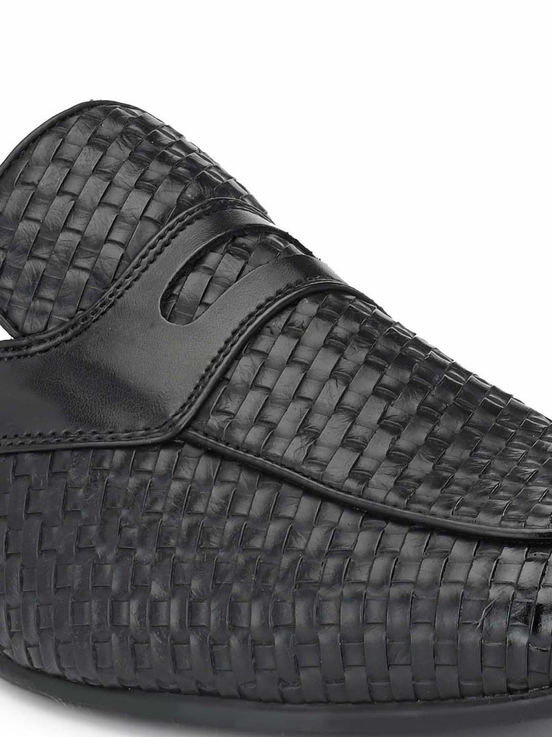 Black Woven Textured Mules