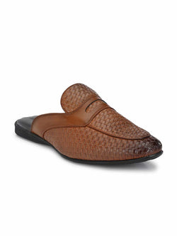 Tan Woven Textured Mules