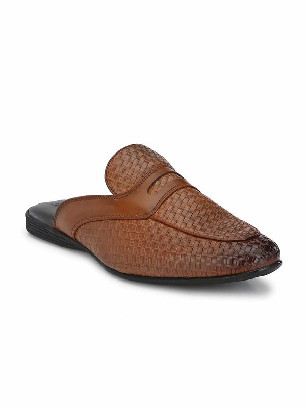 Tan Woven Textured Mules
