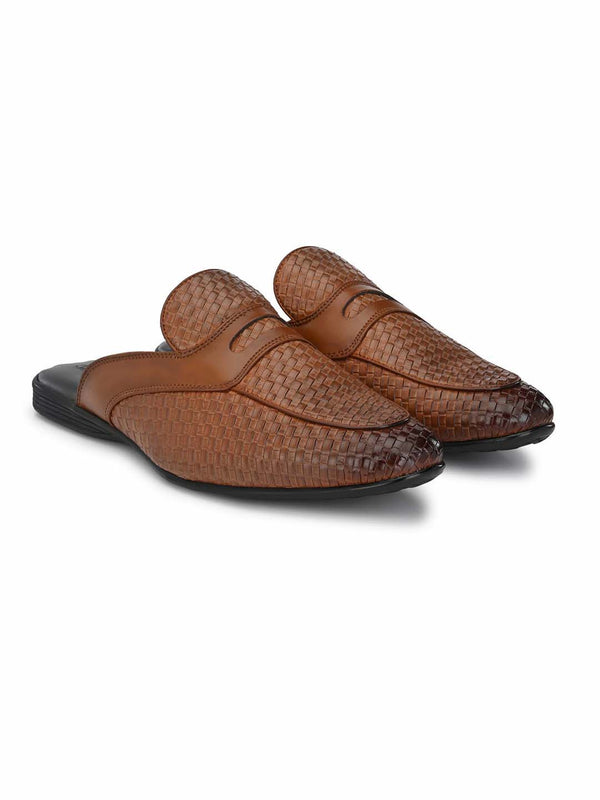 Tan Woven Textured Mules