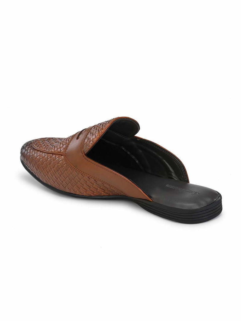 Tan Woven Textured Mules