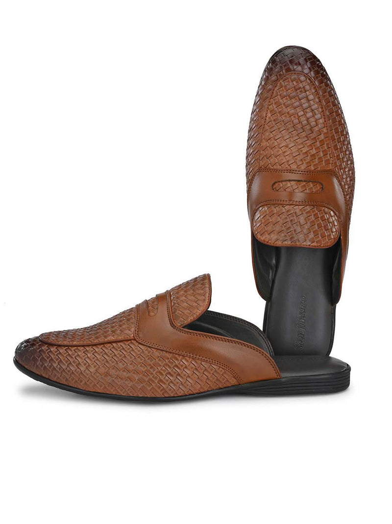 Tan Woven Textured Mules
