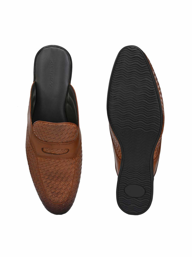 Tan Woven Textured Mules