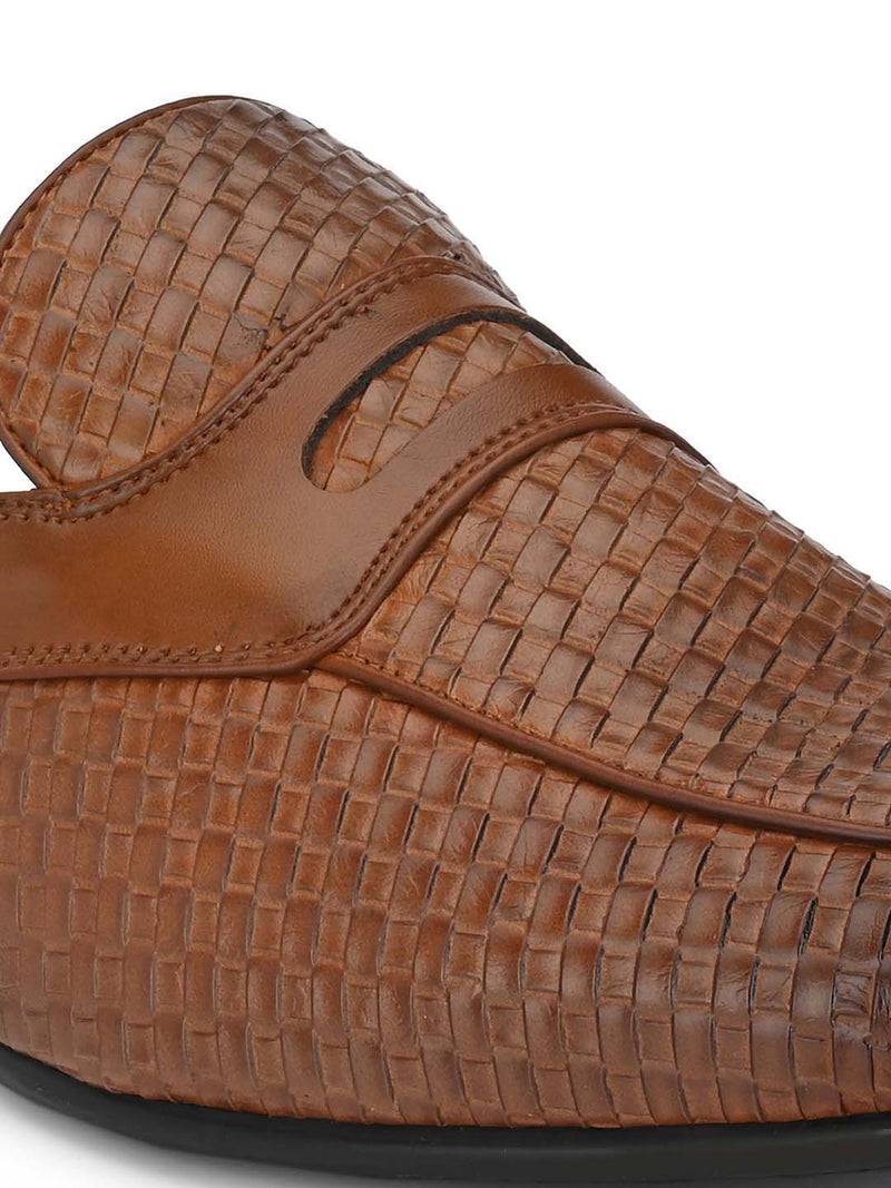 Tan Woven Textured Mules