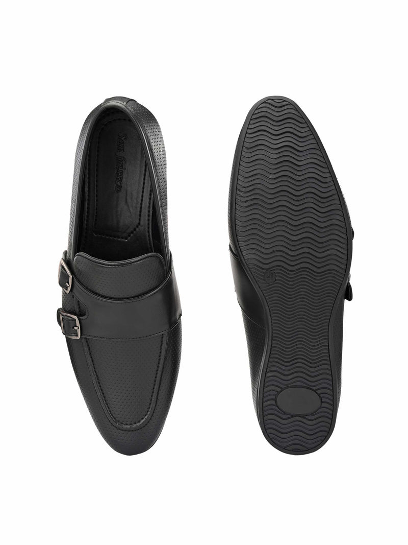 Black Perforated Monk-Straps